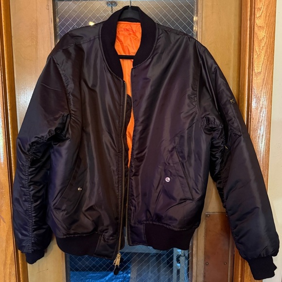 Rothco Black and Orange Bomber Jacket with Ribbed Cuffs - Picture 1 of 3
